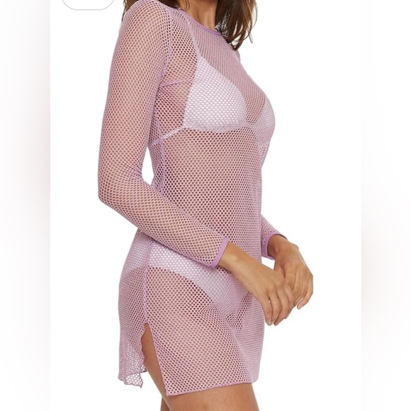 NWT SMALL BECCA SHIMMERING GLITTER MESH PINK LAVENDER SWIM FESTIVAL COVERUP - Picture 1 of 7
